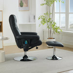 024 Recliner Chair, 5-Point Massage, Electric Heat & Footstool, 360° Swivel, Black PU Fabric