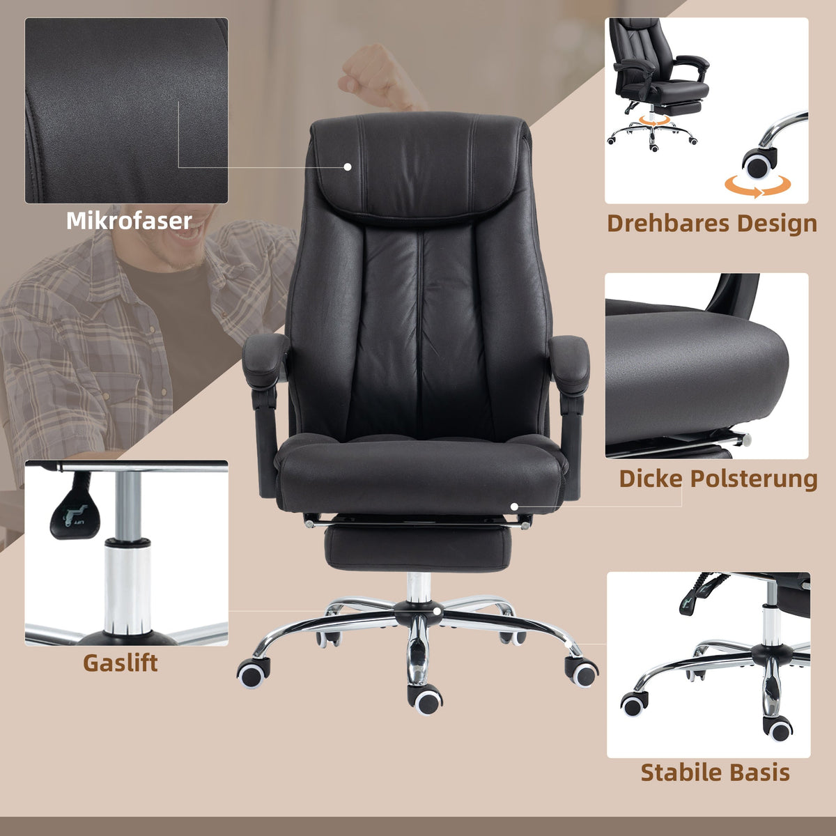 Ergonomic Office Chair, Height Adjustable 145° Reclining, Black