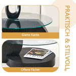 Modern Minimalist Coffee Table with Two-Layer Safety Glass and Multi-Tiered Design, Black Wood Grain Finish