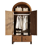 Wardrobe with Rattan Weave and 2 Drawers, Walnut Look