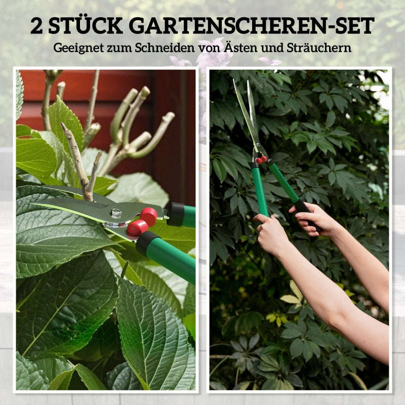 Garden Shears Set 2-piece, 40cm Pruning Shears and 51cm Hedge Shears, Metal Blades