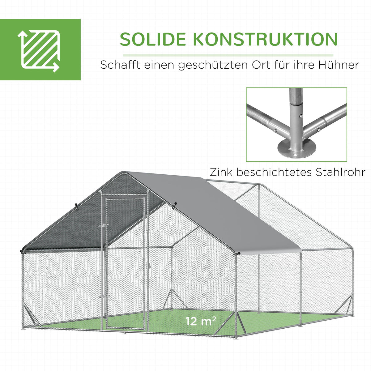 XXL Chicken Coop Run Shaded Roof Lock for 8-12 Poultry, Steel 3x4x2m