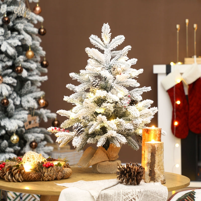 Mini Christmas Tree 60cm with 35 LED Lights & Snow, White