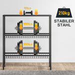 Freestanding beverage crate rack 6 crates adjustable shelf height 3 levels non-slip black steel