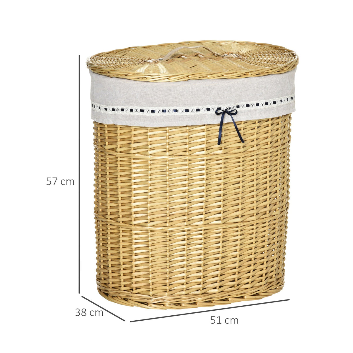 Laundry Basket 100L, with Lid, Wicker, Natural