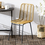 Dining Chair Set of 2 with Rattan Look, Steel, Yellow