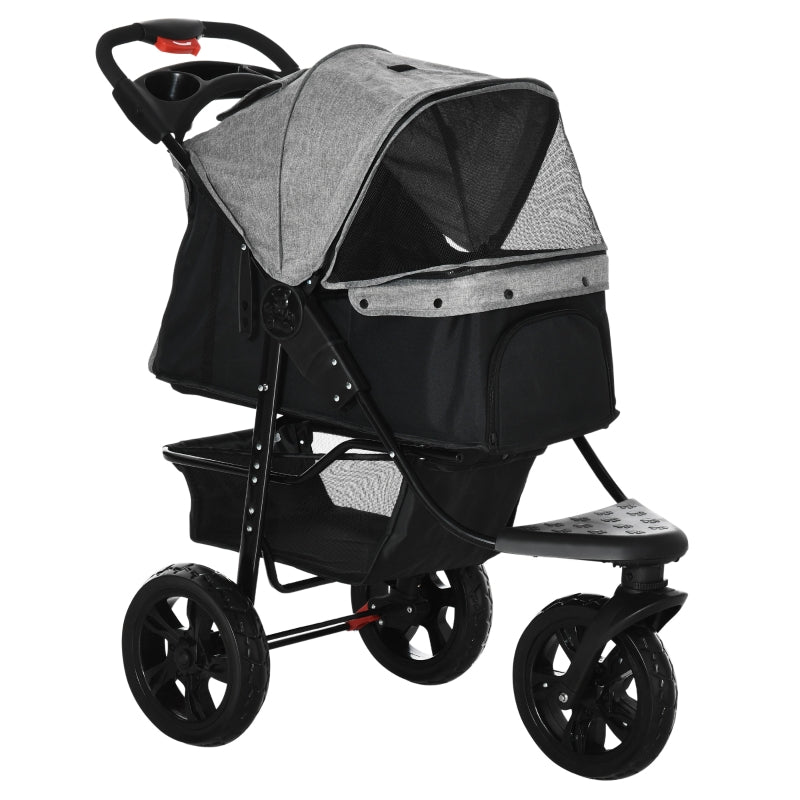 Dog Buggy, Foldable Pneumatic Tires, up to 25 kg, Red/Grey
