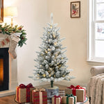 Artificial Christmas Tree 90cm, 50 LED Lights & Snow, Green