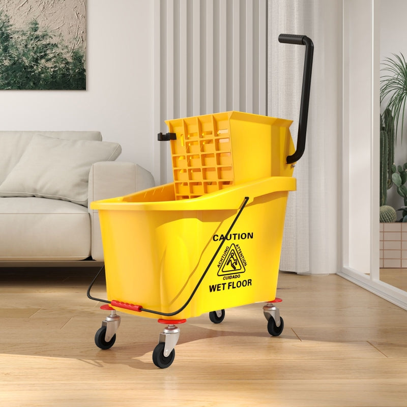 Cleaning Cart - 36 Liter, Mop & Handle - Yellow