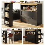 360° Rotating Bar Table with 4 Drawers and Open Shelves Storage
