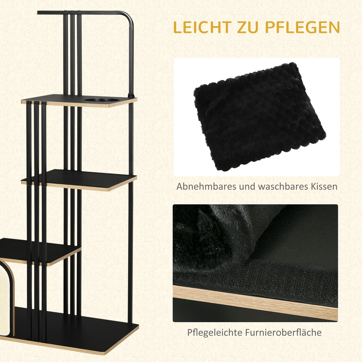 Cat Tree Large 170cm Cushion 3 Platforms Steel Black
