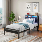 Storage Bed 90x200cm with USB & LED Lighting, Metal Frame