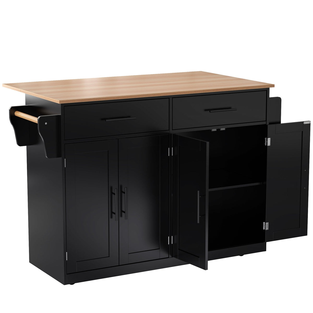 Serving Trolley 120cm Folding Tabletop Casters Wood Legs Black