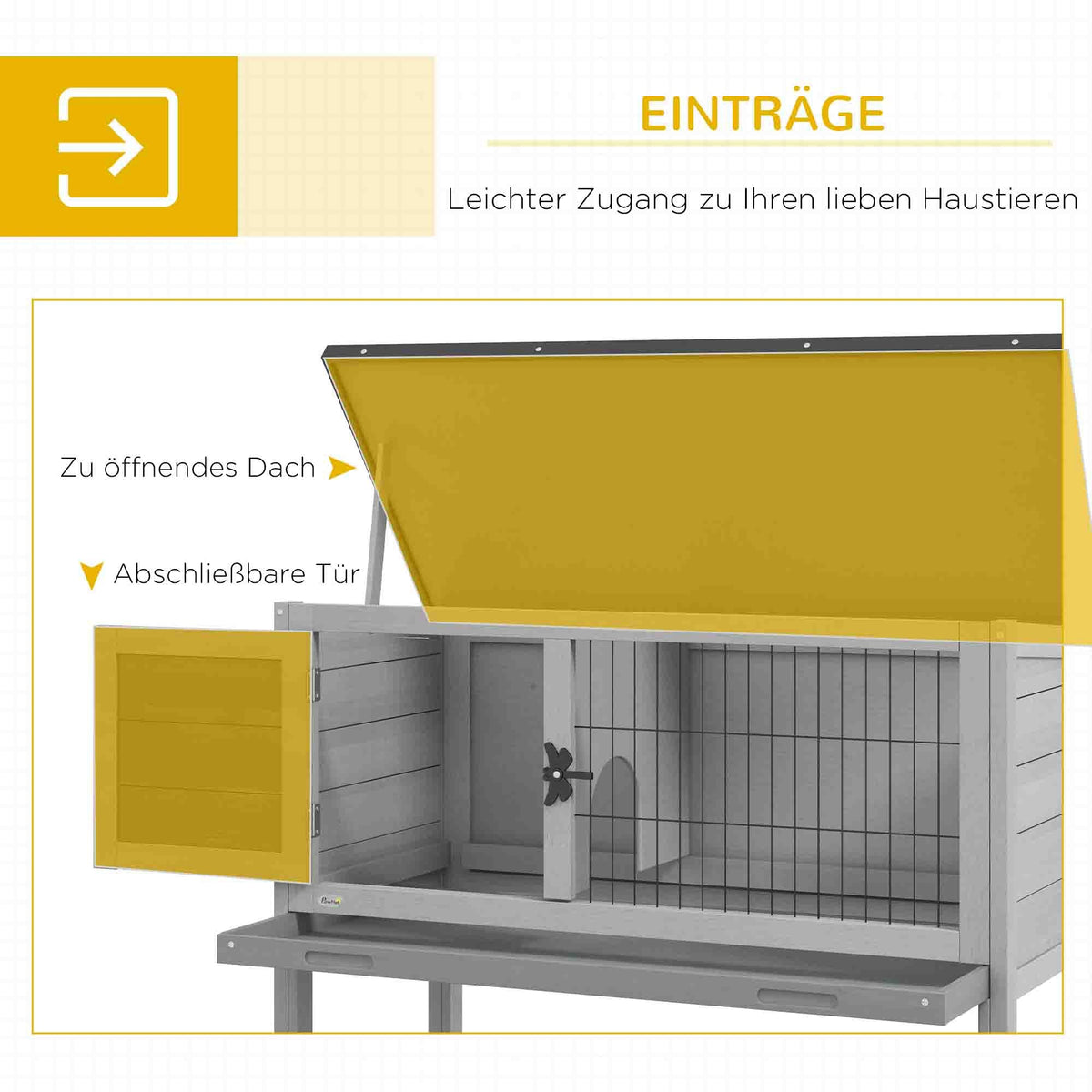 Rabbit Hutch Winterproof Hinged Roof 84x43x70 cm Fir Wood, Grey