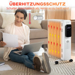 Oil Radiator Electric Heater, Portable, 3 Heat Settings, 24-Hour Timer, White Steel
