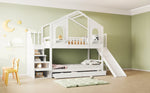 Children's Bunk Bed 90x200 House Shape with Ladder & Slide, White