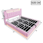 Smart Upholstered Bed with LED Lighting, USB and Hydraulic Storage, 180 x 200 cm, Pink Velvet