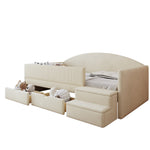 Upholstered Sofa Bed 90x190cm with 2 Drawers, Beige Velvet