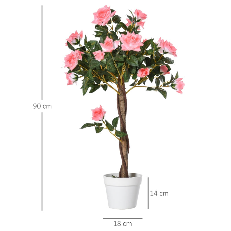 Artificial Rose Plant, Large 90 cm Tree in Pot, Plastic
