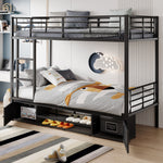 Iron Frame Bunk Bed with Storage, Ladder, and Safety Rail, 90x200cm, Black Iron