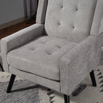Mid-Century Modern Armchair with Buttoned Padding and Solid Wood Legs, Black Suede