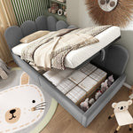 Upholstered Daybed 90x200cm with Hydraulic Storage and Metal Slatted Base, Grey Velvet