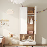 Children's Wardrobe Hanging Rail & Cat Bed 80x50x200cm White Natural Wood