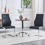 Dining Chair Set of 2, High Backrest and Padded Seat with Metal Frame, Black Diamond Pattern