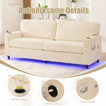 Modern 2-Seater Sofa with USB-C, LED Light, Cupholders, Chenille Beige