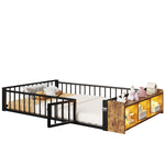 Metal Flatbed 140x200 cm with Lockers & LED Lights, Black