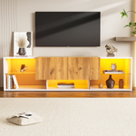 TV Console Cabinet 3-Tier Entertainment Center Glass Shelf 2 Drawers, White