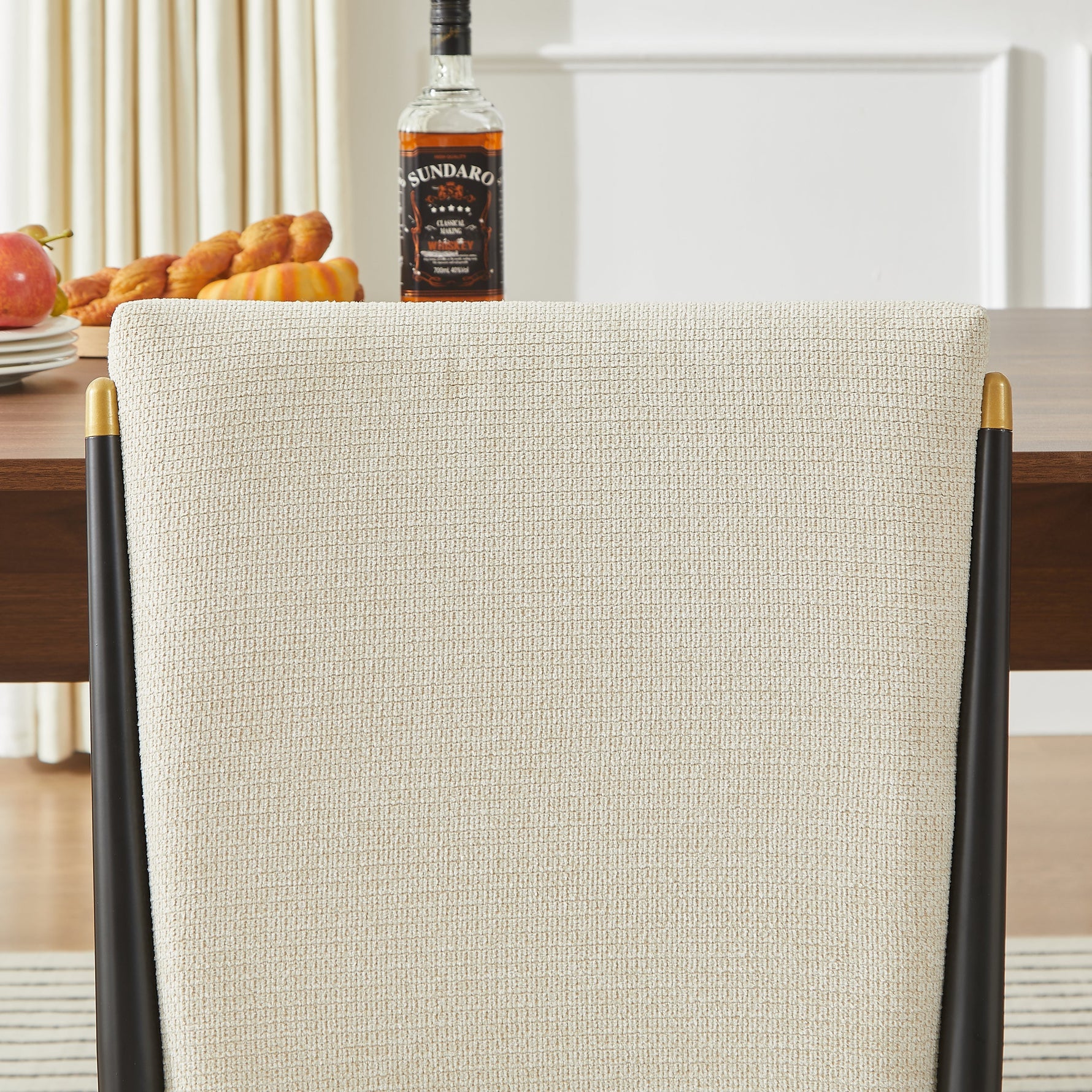 Set of 2 Dining Chairs Scandinavian Style Black/Gold Legs - Cream Fabric