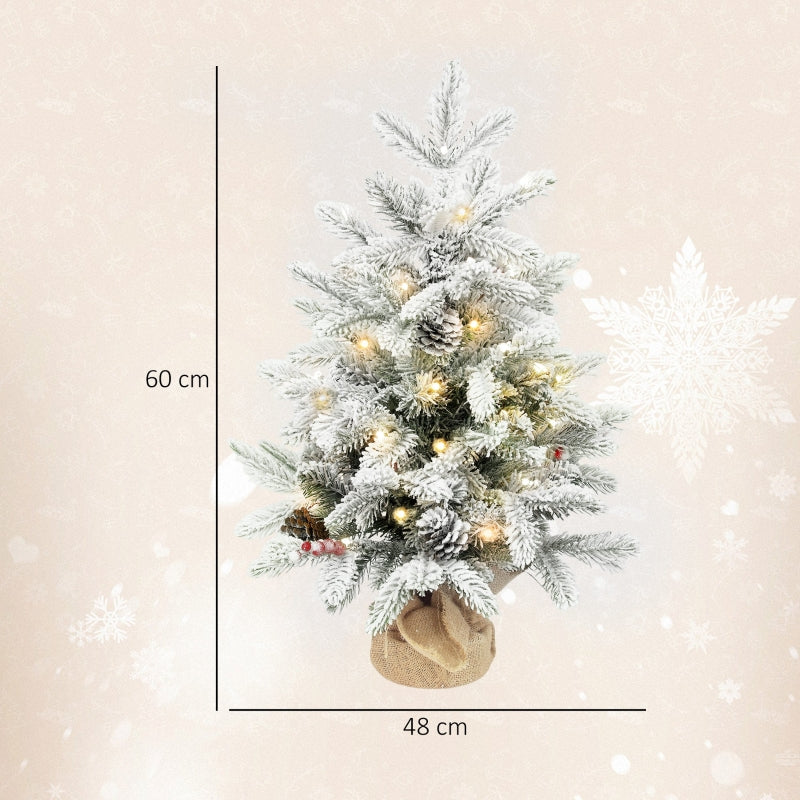 Mini Christmas Tree 60cm with 35 LED Lights & Snow, White
