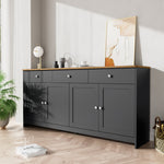Sideboard Storage Cabinet, 4 Doors 3 Drawers Wood Grain, Grey and Black