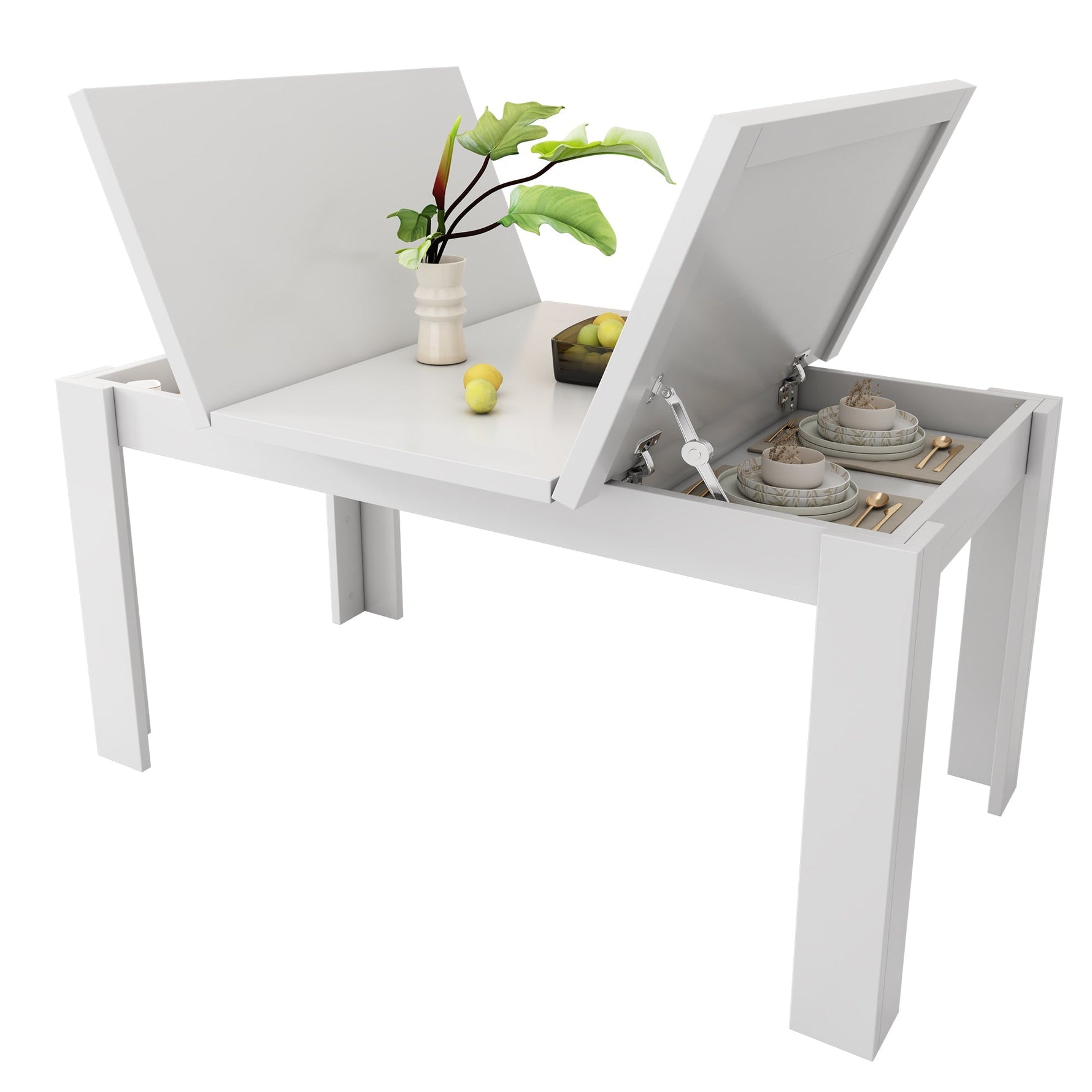 Dining Table 120x70cm Rectangular Storage Space-Saving - White