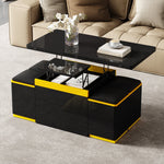 Coffee Table Multifunctional High-Gloss Height-Adjustable Foldable Dining 100x50x43cm - Black
