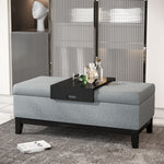 Bench, Storage Upholstered Stool, Removable Tray, Beige Polyester Foam