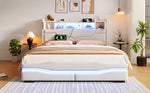 Upholstered Bed 160x200cm Hydraulic Storage Headboard with USB-C & LED Lights Beige