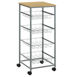 Serving Cart with Metal Baskets, 36.5 x 36.5 x 89 cm, Silver
