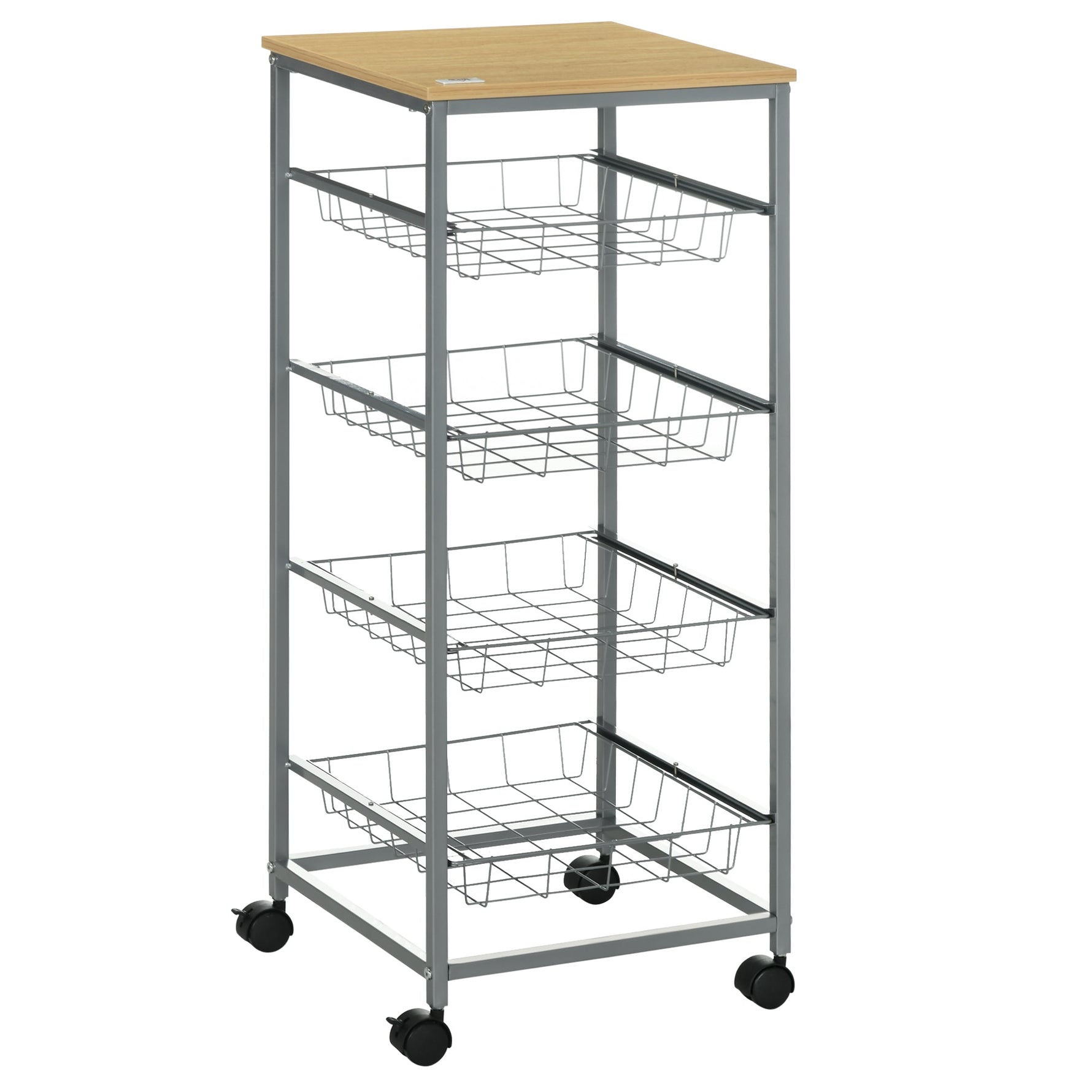 Serving Cart with Metal Baskets, 36.5 x 36.5 x 89 cm, Silver