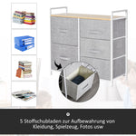 Chest of Drawers, 5 Fabric Drawers, Grey Fabric Wood Metal Frame