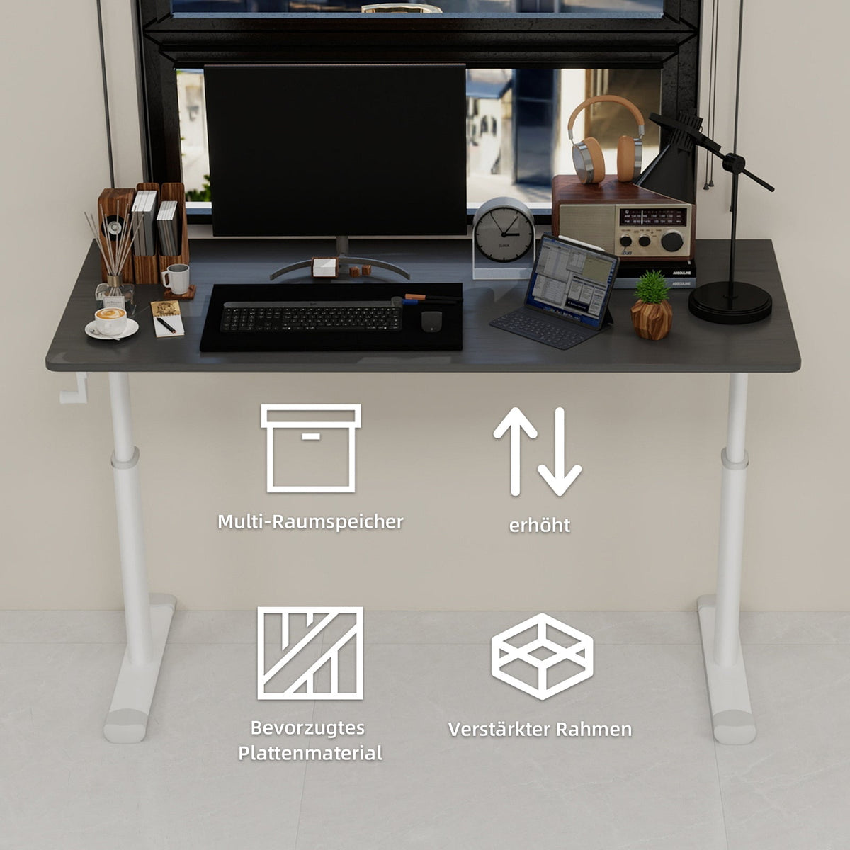 Adjustable Study Desk, Height-Adjustable Multi-Purpose Compact Home/Office Desk