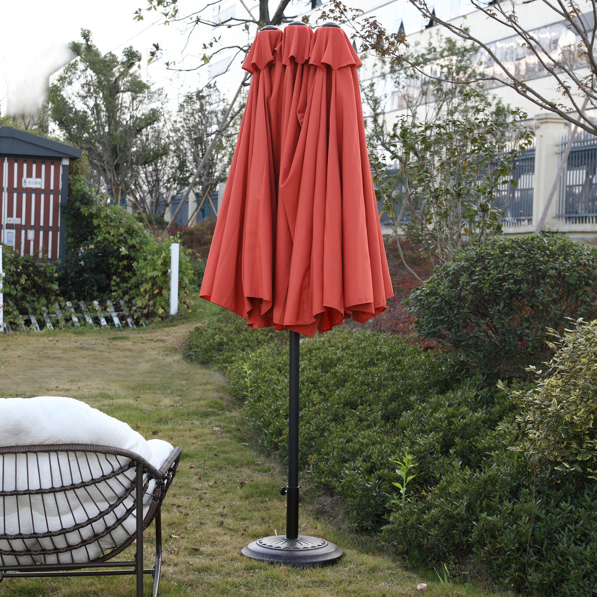14.8 Ft Double Sided Outdoor Umbrella, Rectangular Large with Crank, Orange