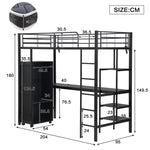 Iron Bunk Bed with Table Wardrobe Storage Ladder 90x200cm, Black Iron/Chipboard