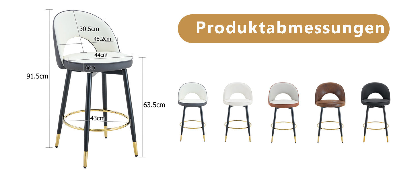 360° Swivel Bar Stool Set of 2 with Padded Seat and Open Back, Dark Grey and White PU Leather