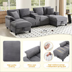 U-Shaped Sofa 4-Seater Oversized Storage USB Cup Holders - Corduroy
