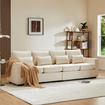 Sofa 4-Seater Linen Fabric with Armrest Pockets & 4 Cushions, Simple Style