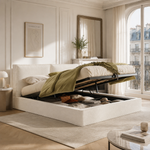 Upholstered Double Bed 180x200cm Hydraulic Storage, Beige Bouclé