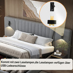 Upholstered Bed 180x200cm, Hydraulic Storage with USB & Reading Lamp, Grey Velvet