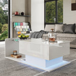 Coffee Table, Glass Top LED Effect, High-Gloss White